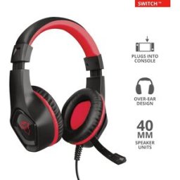 Diadema Gamer Trust GXT 404R Rana - Alámbrico - 3.5mm - Micrófono - Negro/Rojo - para Nintendo Switch