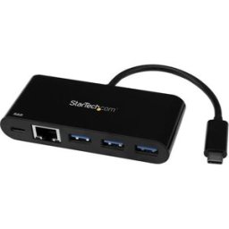 Hub USB StarTech.com HB30C3AGEPD - 3 Puertos USB tipo C - USB 3.0 - RJ-45 - Negro