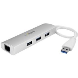Hub USB StarTech.com - 3 Puertos USB 3.0 - Adaptador Ethernet - Blanco