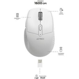 Mouse Acteck OPTIMIZE ERGO MI680 - Inalámbrico - USB - 6 Botones - Blanco