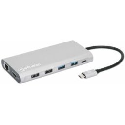 Docking Station Manhattan 130660 - USB-C a 2x USB 2.0 / 2x USB 3.0 / USB-C / Lector SD/Micro SD / 3x HDMI / Ethernet
