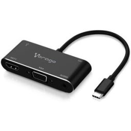 Adaptador Vorago ADP-350 - USB C a HDMI, VGA, 3.5mm, USB 3.0 y USB Tipo C - Negro