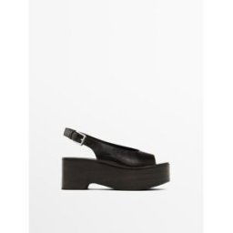 Sandalia Cuña Madera Destalonada - Marrón - 25½ - Massimo Dutti - Mujer