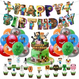 Set 20 Globos Látex Minecraft Letrero Fiesta y Decoración Modelo 2