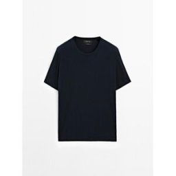 Camiseta Punto Manga Corta Detalle Color - Azul Marino - M - Massimo Dutti - Hombre