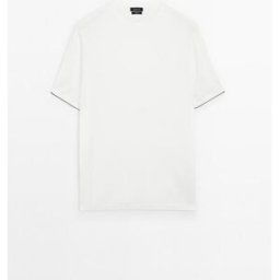 Camiseta Punto Manga Corta Detalle Color - Blanco - G - Massimo Dutti - Hombre