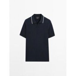 Polo Punto Cuello Pico Detalle Color - Azul Marino - G - Massimo Dutti - Hombre
