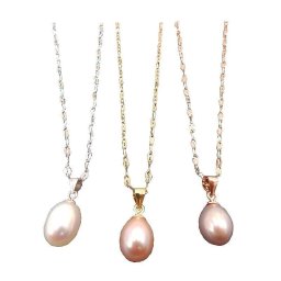 Collar Perlas Naturales Agua Dulce Plata Cadena Titanio Caja Regalo