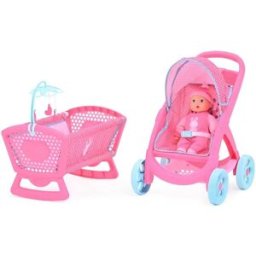 Carriolita para Muñeca Prinsel 4060 Sweet Unicornio Elite - Capota Plegable · Incluye Muñeca Charola Frontal · Cunita Mecedora · Color Rosa