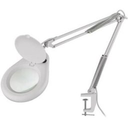 Lámpara Steren HER-740BL - Lámpara LED con Lupa 5x · 56 LEDs · Brazo Flexible 110cm Mordaza para Escritorio · Cubierta Protectora · Color Blanco