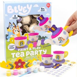 Bluey Set de Té de Madera Pintar 6 Piezas Pinturas y Pegatinas Incluye 2 Coronas
