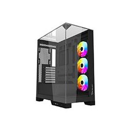 GABINETE OCELOT GAMING GLASS HUNTER 3 / MINI TOWER /ATX, M-ATX, ITX LISTO PARA MB BTF / PANEL LATERAL, FRONTAL Y SUPERIOR DE CRISTAL TEMPLADO/ INCLUYE 3 VENTILADORES / ENFRIAMIENTO LIQUIDO HASTA 3600MM / GPU HASTA 400MM / COLOR NEGRO