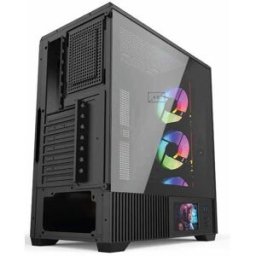 Gabinete Gamer Naceb NA-0658LCD - Media Torre · Pantalla LCD Integrada 3 Ventiladores · Panel Lateral