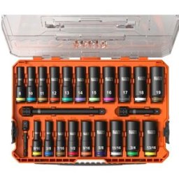 Juego de Dados de Impacto Klein Tools 65121-IMPCT - Dados Profundos SAE y Métrico · 23 Piezas Adaptadores Multipropósito · Estuche Modbox