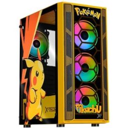 Gabinete XTREME PC GAMING CXTPIKRYE Pikachu Edition - Media Torre · Panel Lateral Cristal Templado Compatible ATX · 4 Ventiladores ARGB