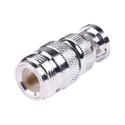 Adaptador RF Industries RFN-1038-1 - Conversión · De Conector N Hembra a BNC Macho 50 Ohm, Plata, Oro y Teflón · Uso en Sistemas de RF