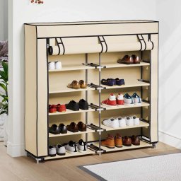 vidaXL Schoenenkast met hoes 115x28x110 cm stof crème
