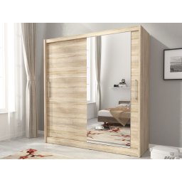 Kledingkast MADJER 2 schuifdeuren 180 cm sonoma eik met spiegel