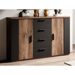 Commode SIGNAL 2 deuren 4 lades flagstaff eik/mat zwart