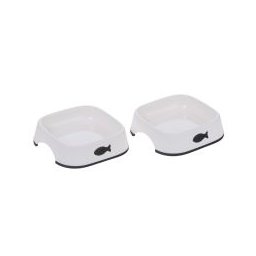 - 2 x 200 ml, L 13,5 x B 13,5 cm - Kunststof Voerbak Little Fish - Set van 2