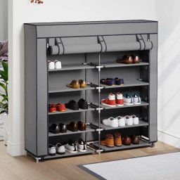 vidaXL Schoenenkast met hoes 115x28x110 cm stof grijs