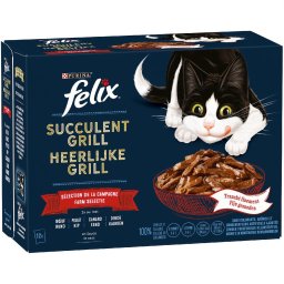 12x80g Smaakvariatie van het Land Felix Heerlijke Reepjes Kattenvoer
