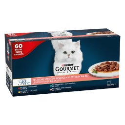 6ox85g Kip/Rund/Zalm/Konijn Gourmet Perle Kattenvoer