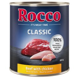 6x800g Rund met Kip Rocco Classic Hondenvoer