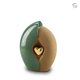 Kleine Keramische Urn Groen-Zand, Gouden Hart (2.2 liter)