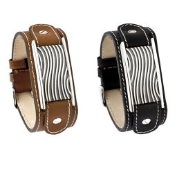 Kalfsleder Heren Armband met Zilveren Asruimte Wave