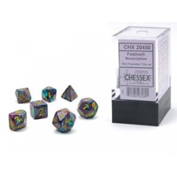 Mini Polydice Dobbelsteen Set Paars / Geel (7 stuks)