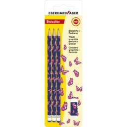 Eberhard Faber EF-511894 Potloden HB Met Gum In Vlinderprint Set Van 3