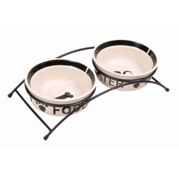 TRIXIE VOERBAK / DRINKBAK SET EAT ON YOUR FEET WIT / ZWART 2X2,6 LTR 25 CM