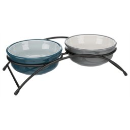 TRIXIE VOERBAK SET KERAMIEK / METAAL PETROL / GRIJS 2X250 ML