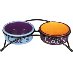TRIXIE VOERBAK / WATERBAK KERAMIEK METAAL LICHTBLAUW / ORANJE / PAARS 2X300 ML 12 CM