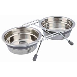 TRIXIE VOER / WATERBAK-SET KLAPPERBESCHERMING RVS / METAAL GRIJS 2X450 ML 2 ST