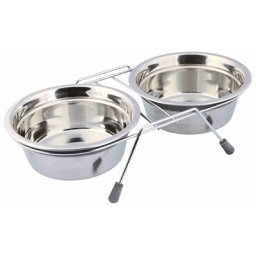 TRIXIE VOER / WATERBAK-SET KLAPPERBESCHERMING RVS / METAAL GRIJS 2X900 ML