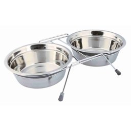 TRIXIE VOER / WATERBAK-SET KLAPPERBESCHERMING RVS / METAAL GRIJS 2X1,5 LTR