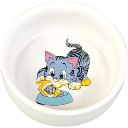 TRIXIE VOERBAK / WATERBAK STRIPKAT MET BAK KERAMIEK WIT 11 CM 300 ML 4 ST