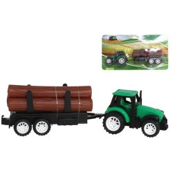 Gerimport Tractor met aanhanger en 3 boomstammen