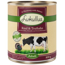 6x800g Adult Rund & Kalkoen Lukullus Natuurkost Graanvrij Hondenvoer nat