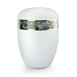 Zijdeglans Witte Design Urn Vergeet Mij Nietjes (4 liter)