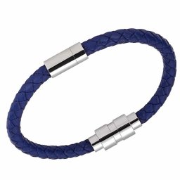 Blauw Leren Aurora Armband, ronde RVS Asruimte
