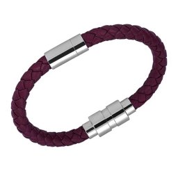 Bordeaux Leren Aurora Armband, ronde RVS Asruimte