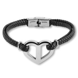 Zwart Lederen Aurora Armband Hart met RVS Asruimte
