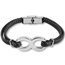 Zwart Lederen Aurora Armband Infinity met RVS Asruimte