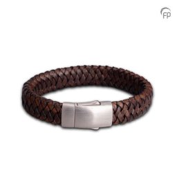 Donkerbruine Leren Embrace Armband, Matzilver Asruimte
