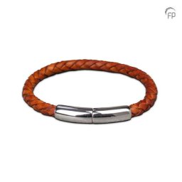 Lichtbruine Lederen Embrace Armband, Zilveren Asruimte