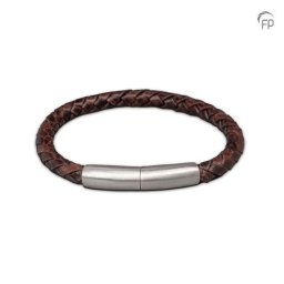 Donkerbruine Lederen Embrace Armband, Matzilver Asruimte