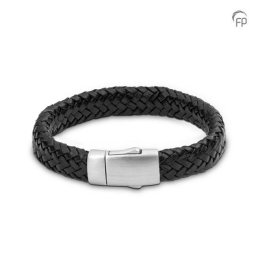 Zwarte Leren Embrace Armband, Matzilver Asruimte